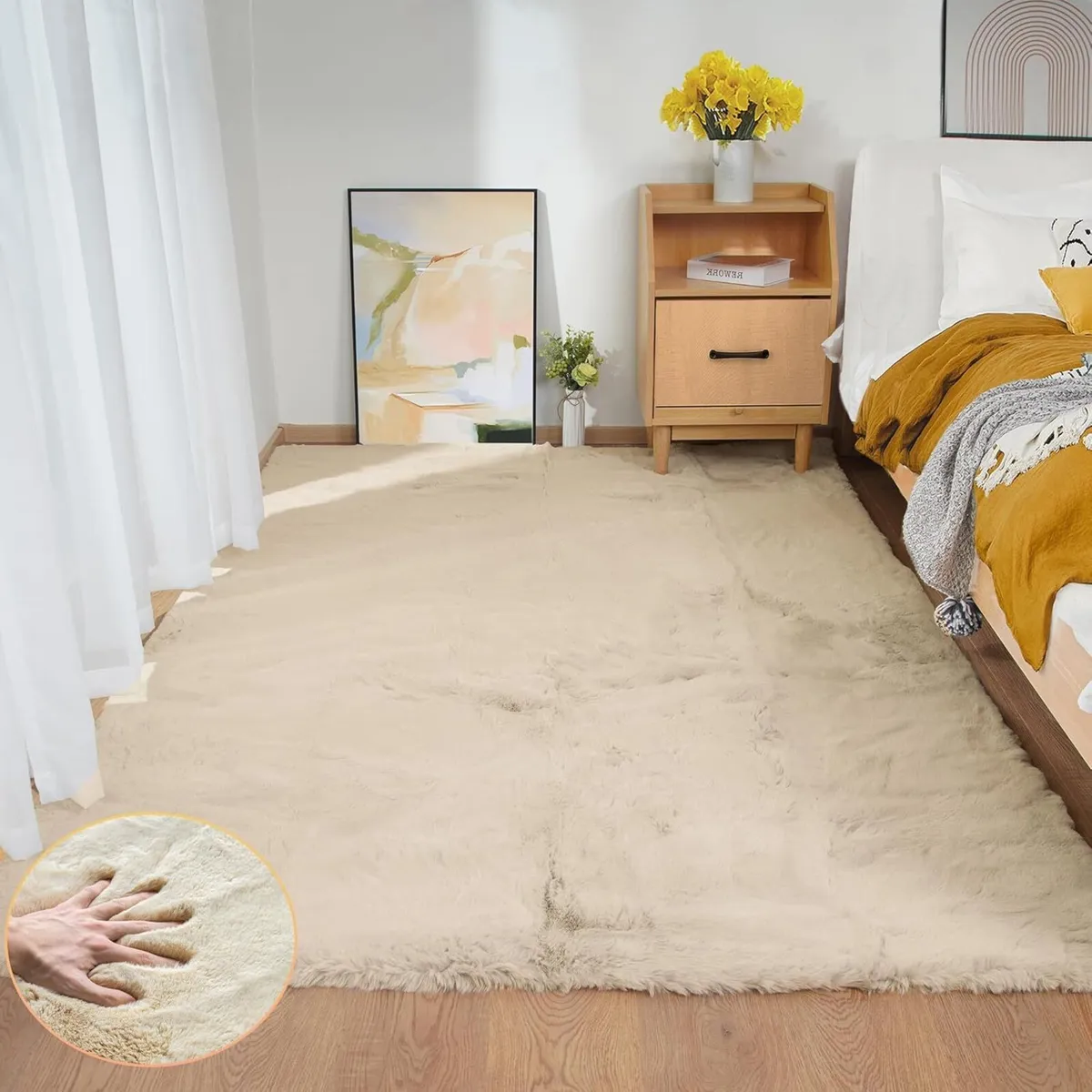 150x215cm Area Rug Light Brown Beige Plush Shaggy - Image 1