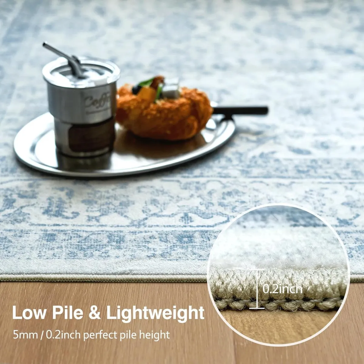 Washable Area Rug Blue Vintage Neutral Distressed - Image 4