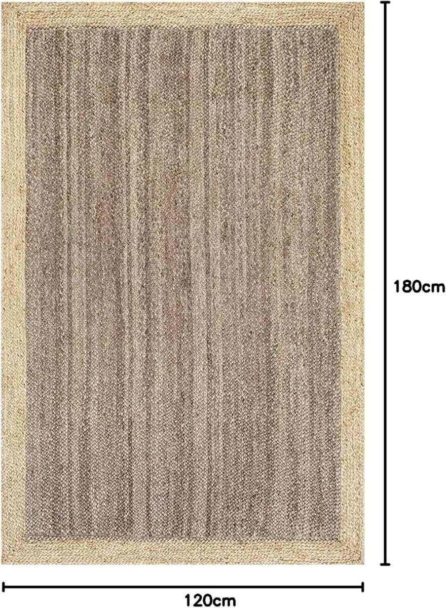 Jute Rug Rectangle Braided Grey with Beige Border - Image 2