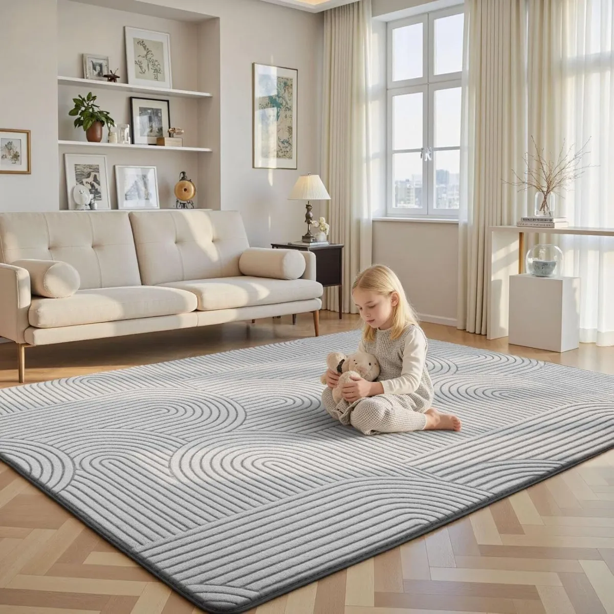 Rugs Living Room 200x300cm Light Grey Soft Shaggy - Image 3