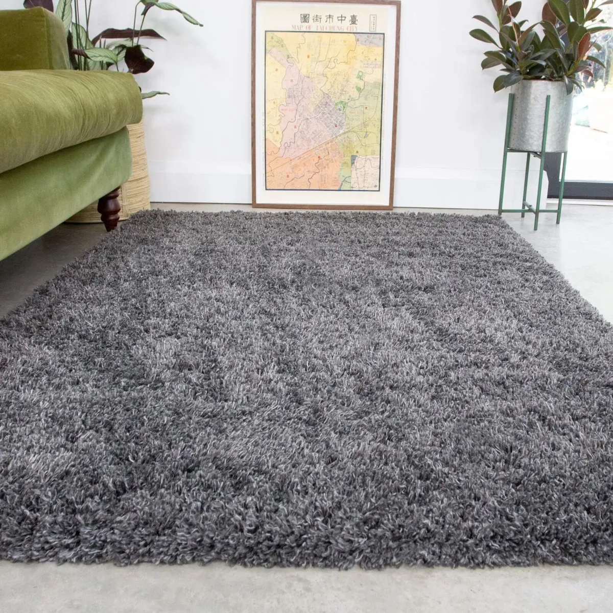 Slate Grey Thick Shaggy Rug Dark Affordable - Image 1