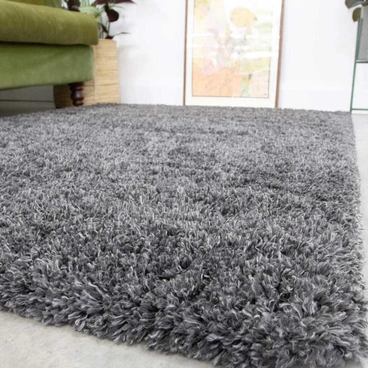 Slate Grey Thick Shaggy Rug Dark Affordable - Image 2
