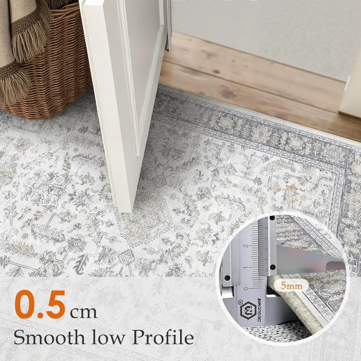 160x230cm Washable Rugs Living Room Grey Vintage - Image 3