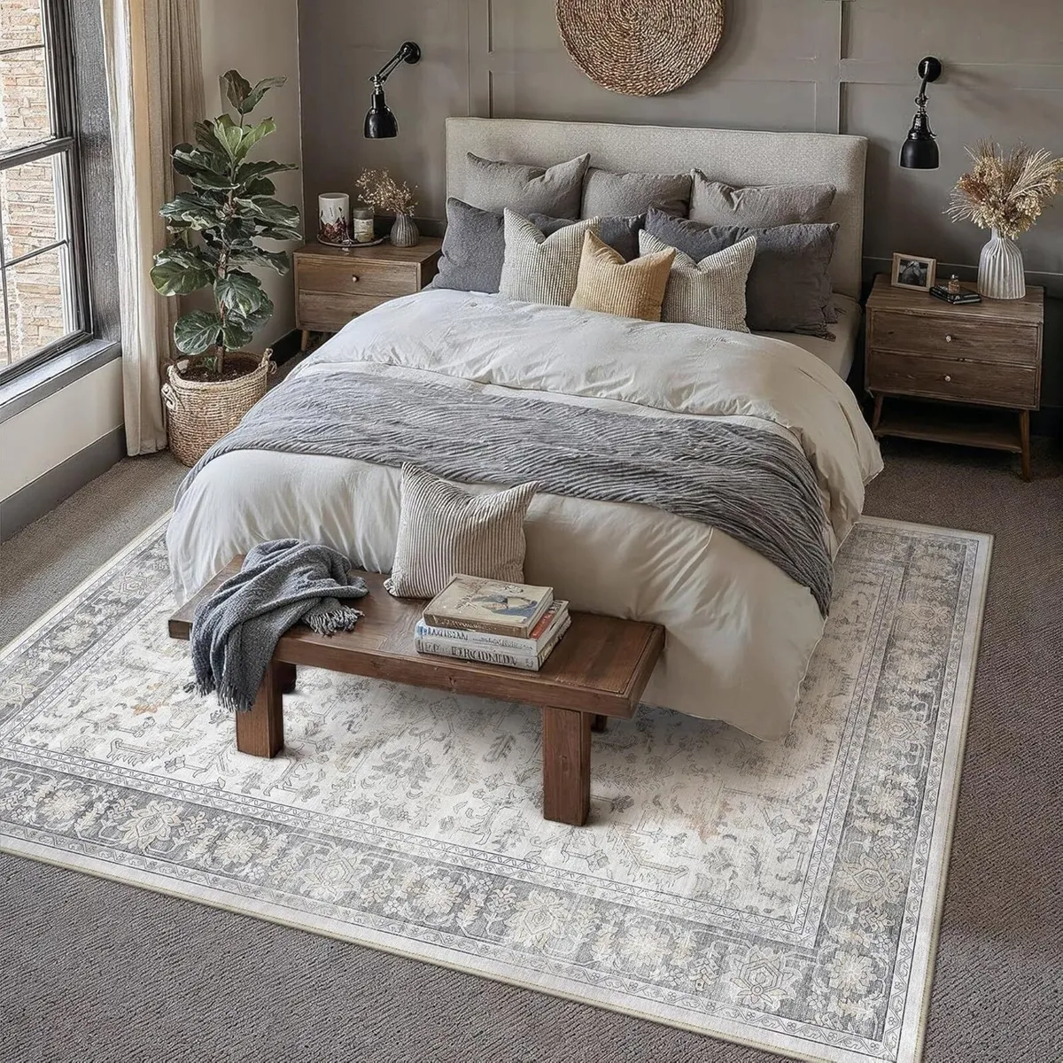 160x230cm Washable Rugs Living Room Grey Vintage - Image 4