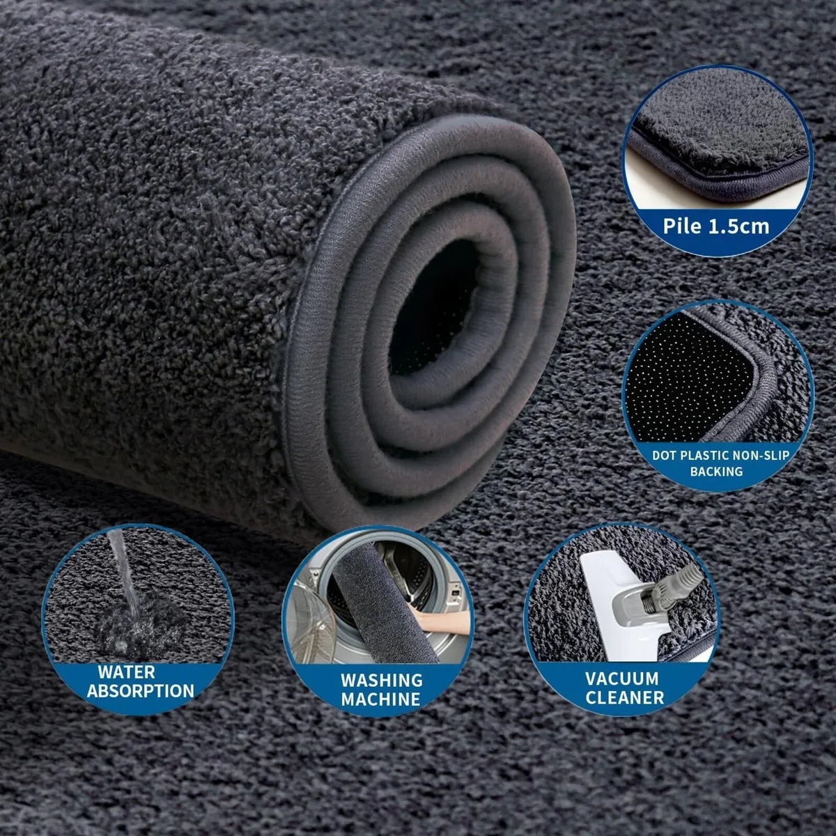 Rugs Living Room 160x230 cm Soft Fluffy Grey Rug - Image 4