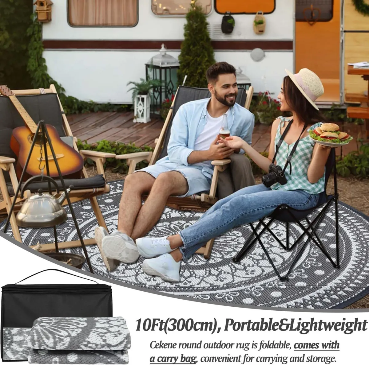 Large Outdoor Rug Round Waterproof 300cm Grey - Image 2