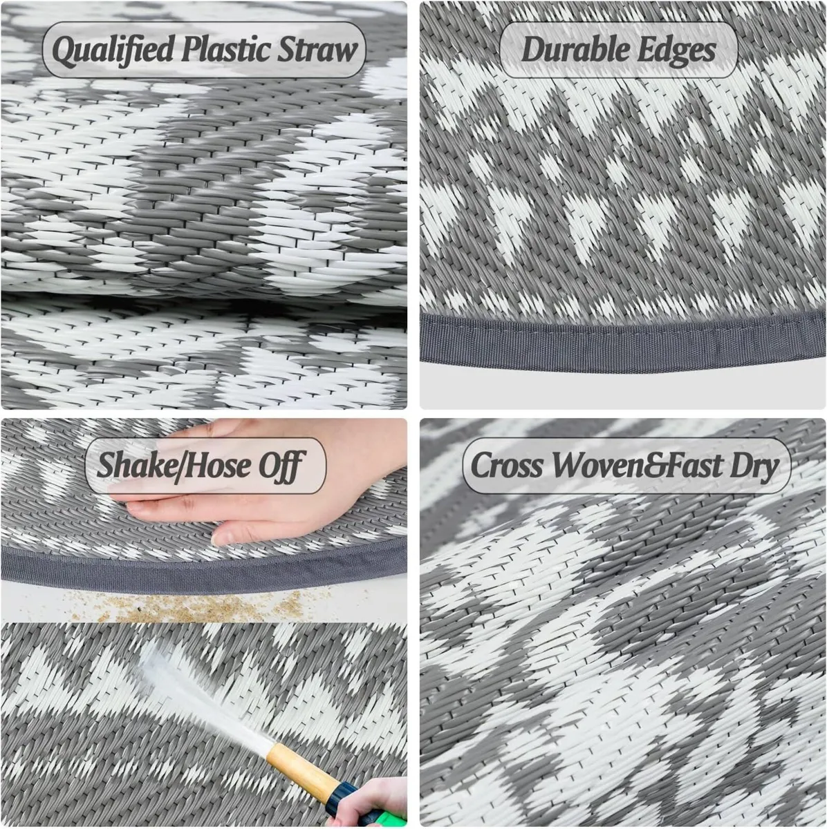 Large Outdoor Rug Round Waterproof 300cm Grey - Image 3