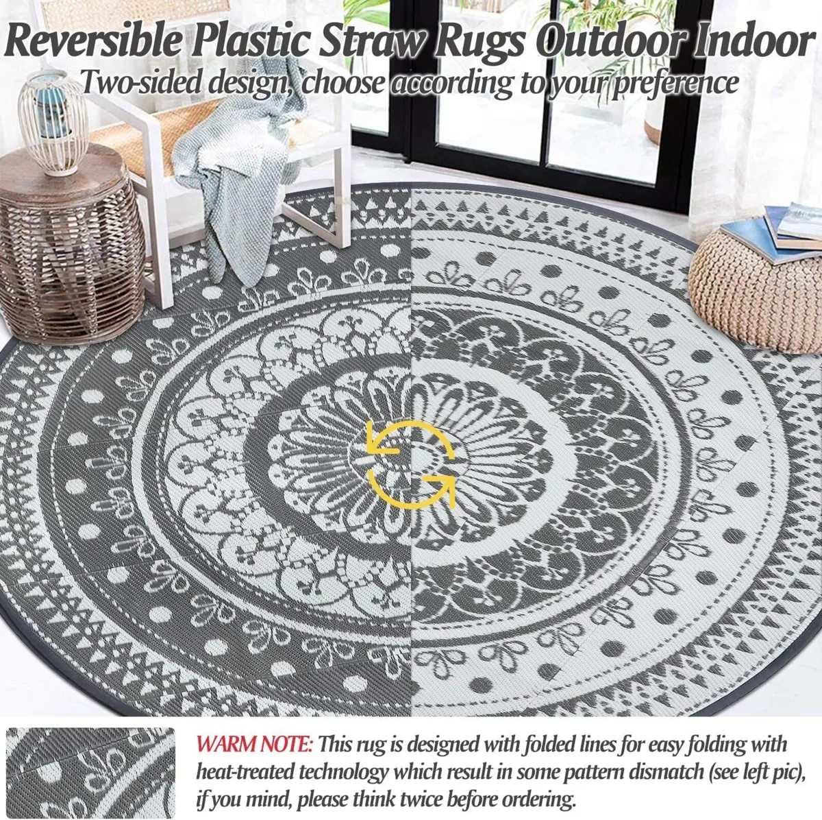 Large Outdoor Rug Round Waterproof 300cm Grey - Image 4