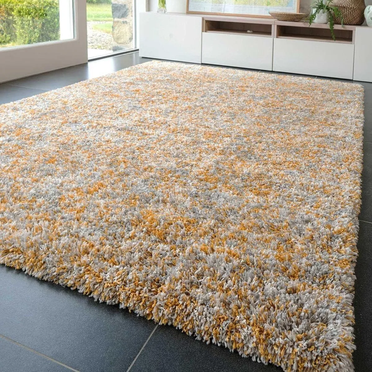 Large Ochre Fluffy Shaggy Shag Carpet Rug - Image 2