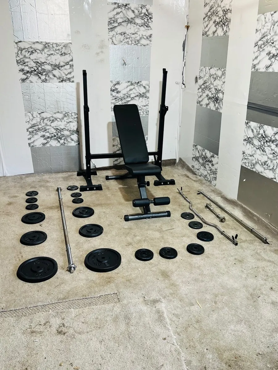 Cast iron weights barbells rack bench - Image 1