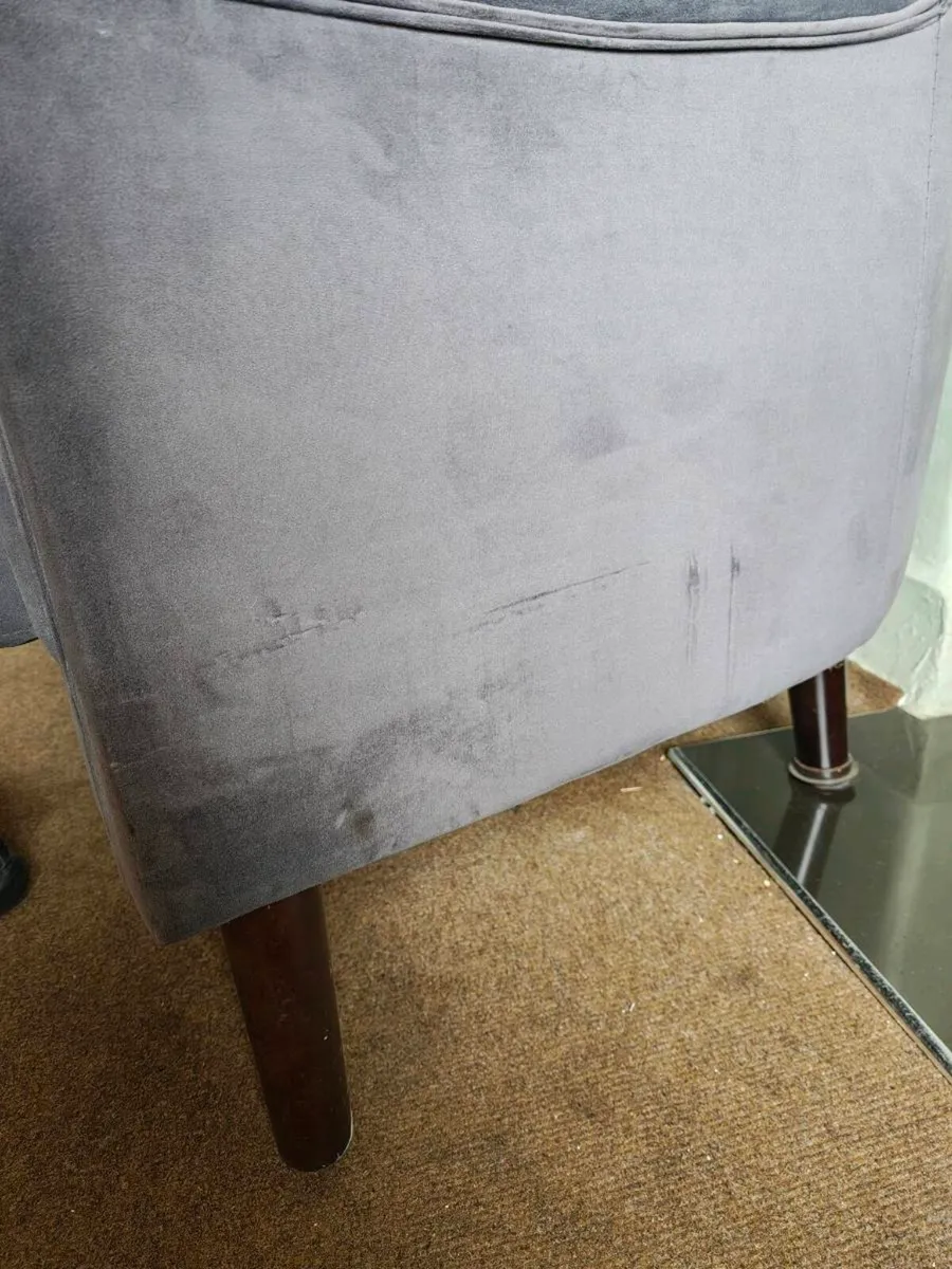 Grey velvet wingback armchair – very comfortable - Image 4