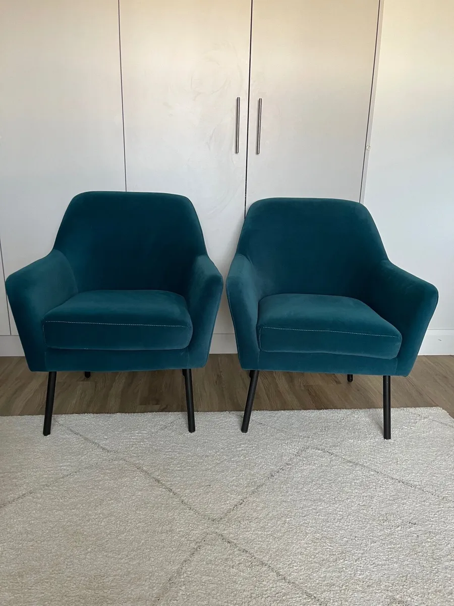Marks & Spencer Freya Velvet Armchairs – Dark Teal - Image 1