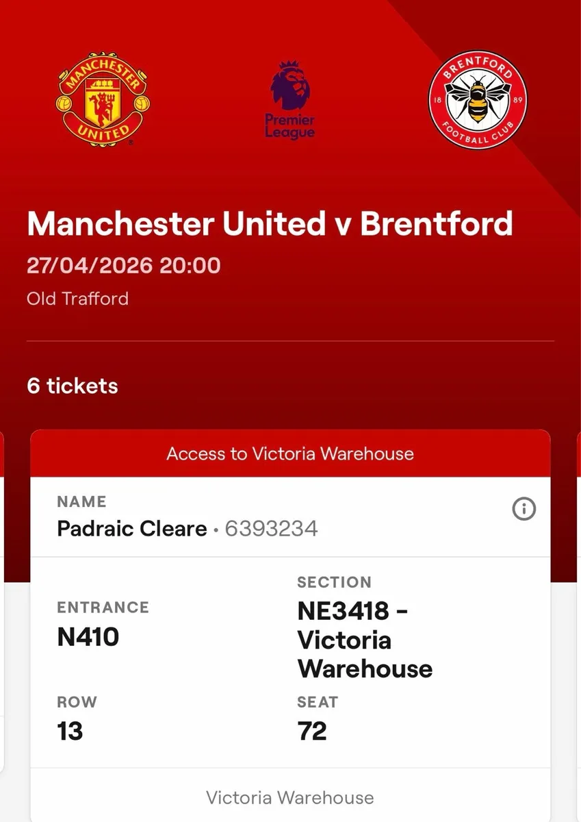 Man Utd tickets Brentford game - Image 3