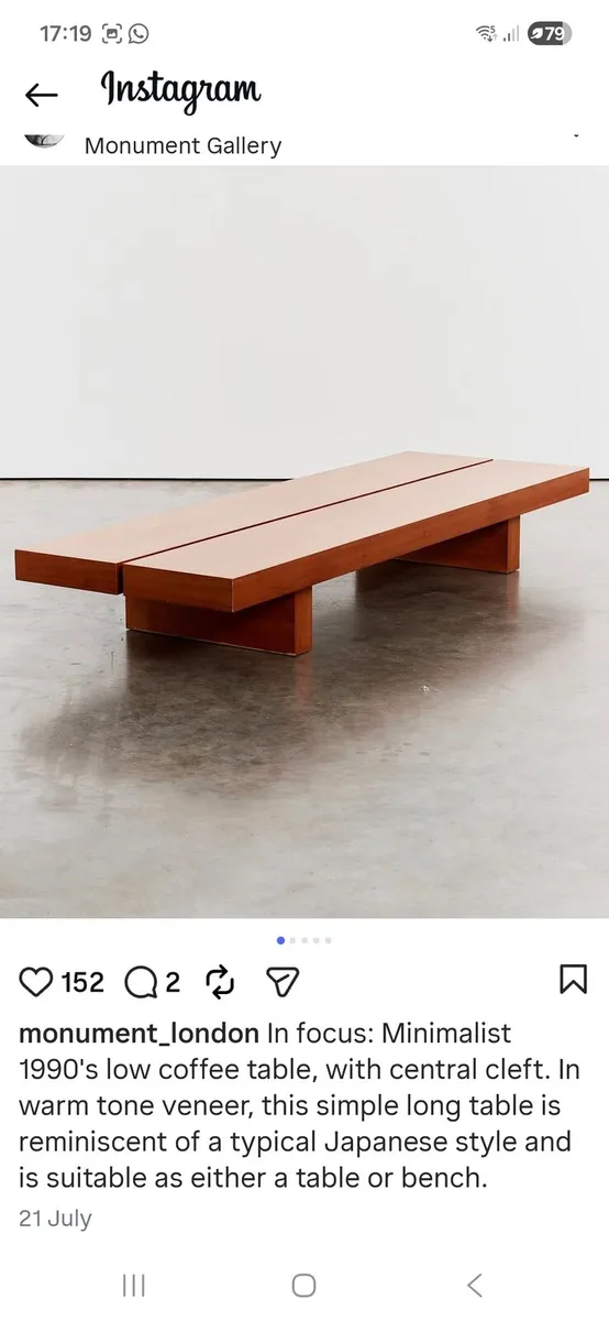 90' Bench Coffee Table - Image 1