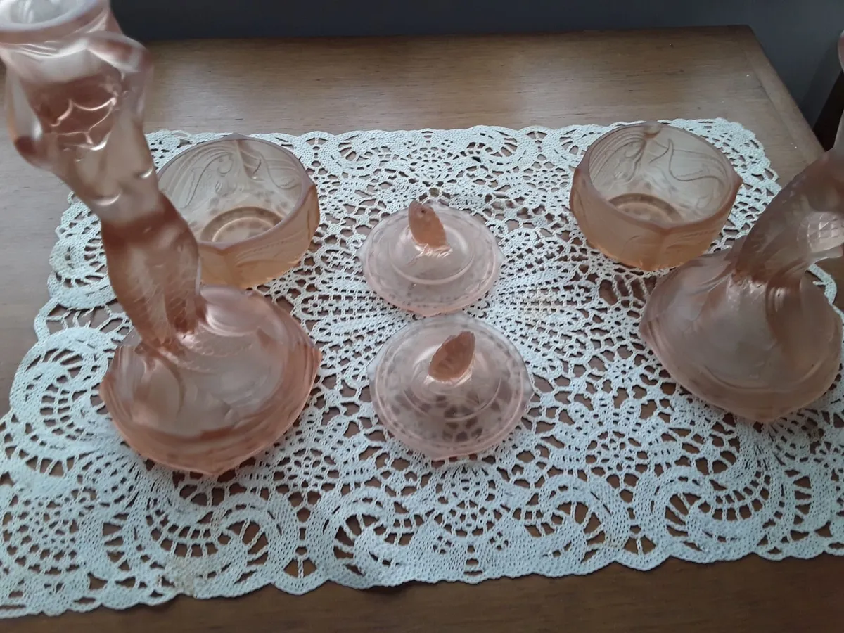 Art deco  4 peace glass dressing table vanity set - Image 1