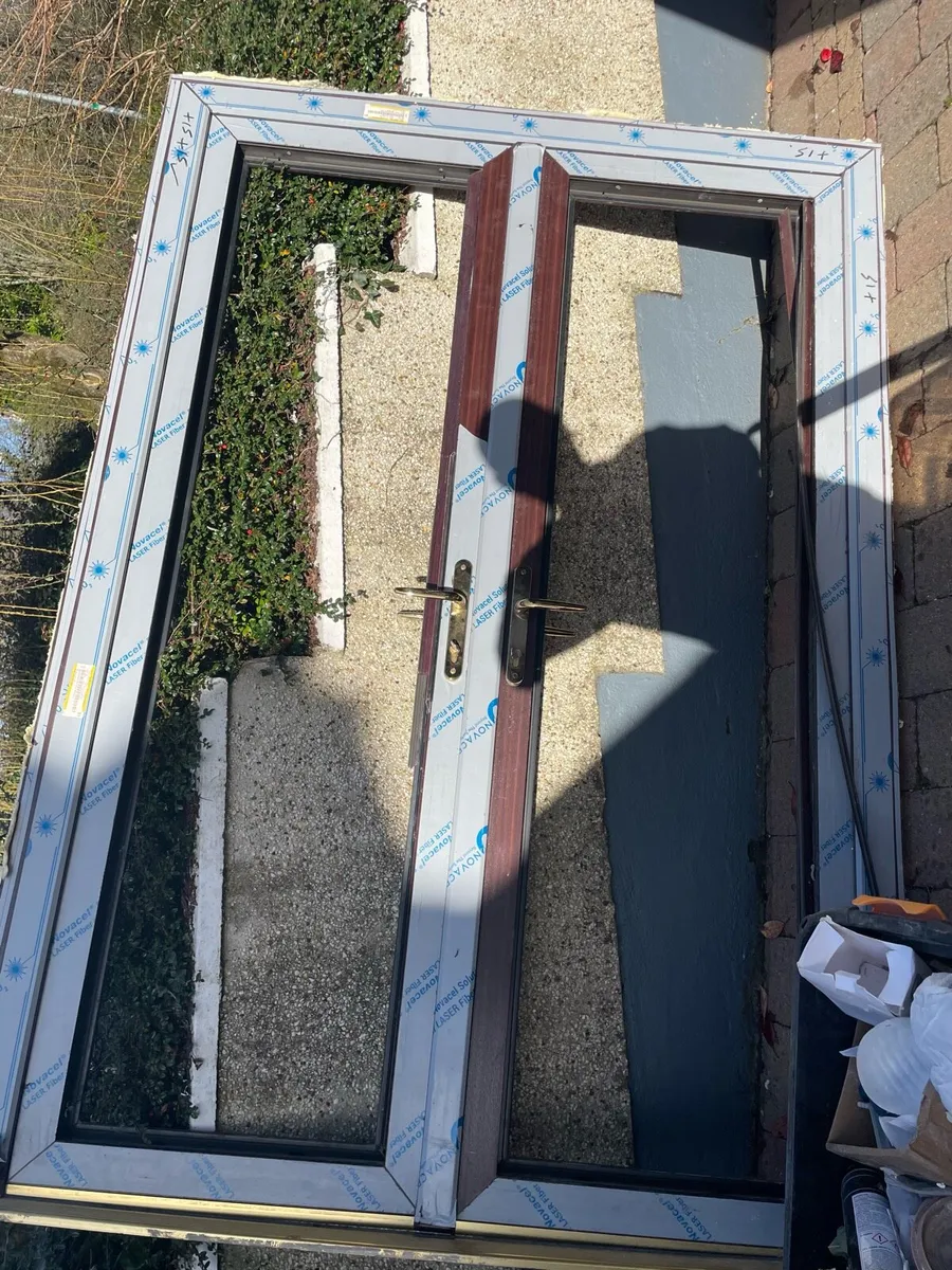 French patio doors, brown/oak colour , unglazed