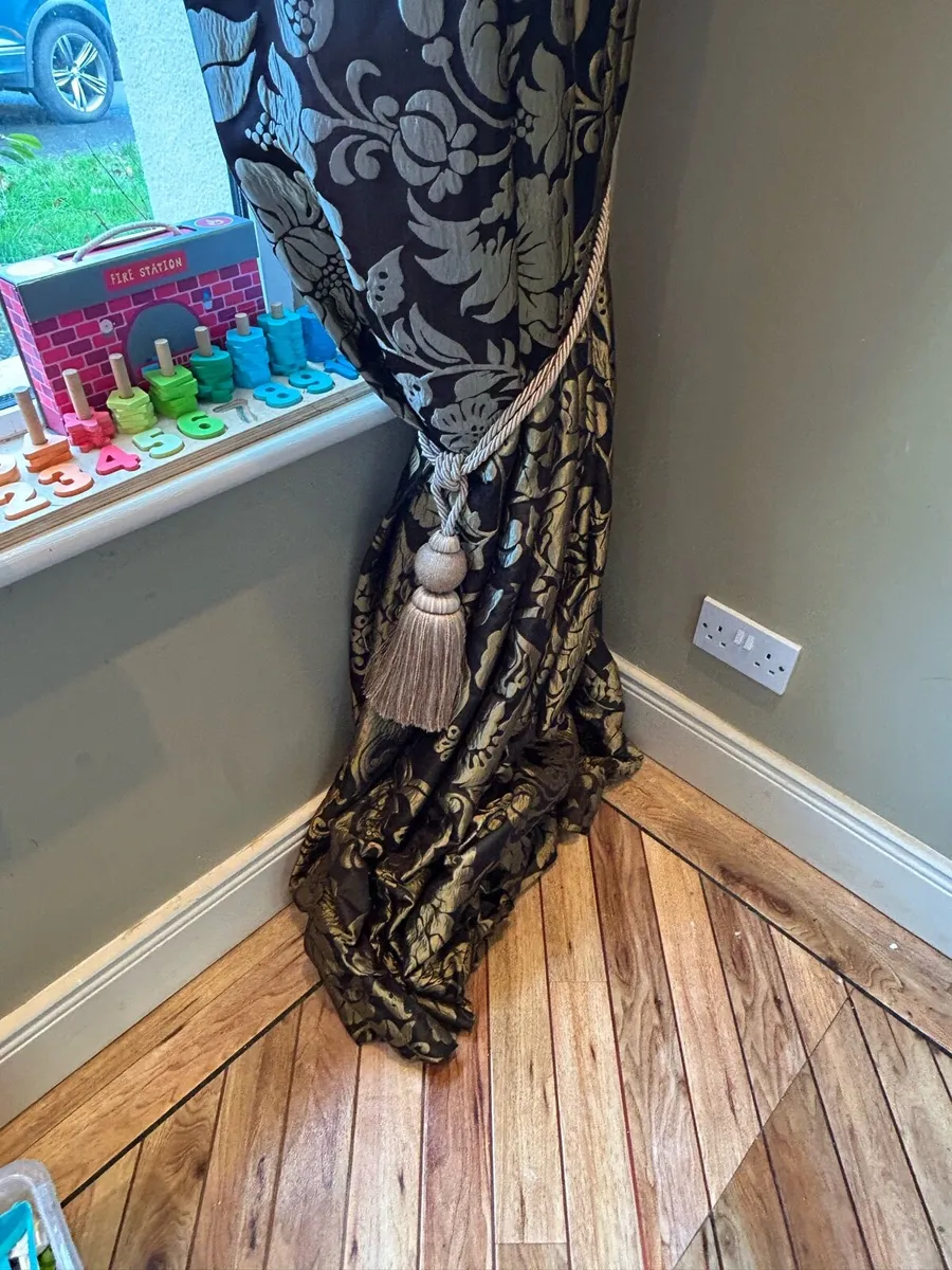 Pair of large lined black & gold curtains - Image 4