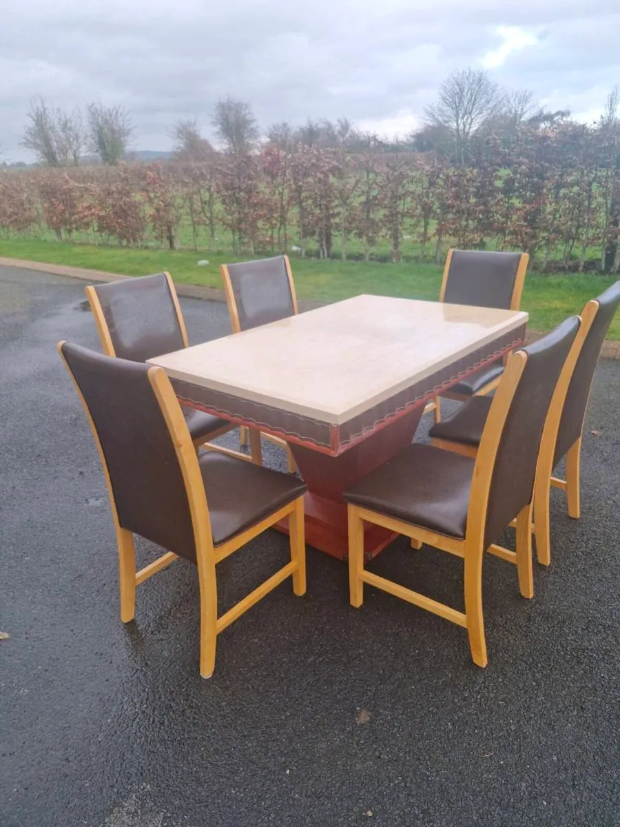 MARBLE TOP TABLE AND 6 DINING ROOM CHAIRS - Image 2