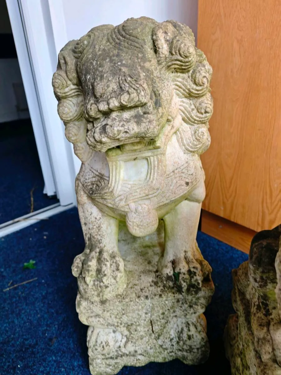 Pair of solid marble Chinese foo dogs. - Image 2