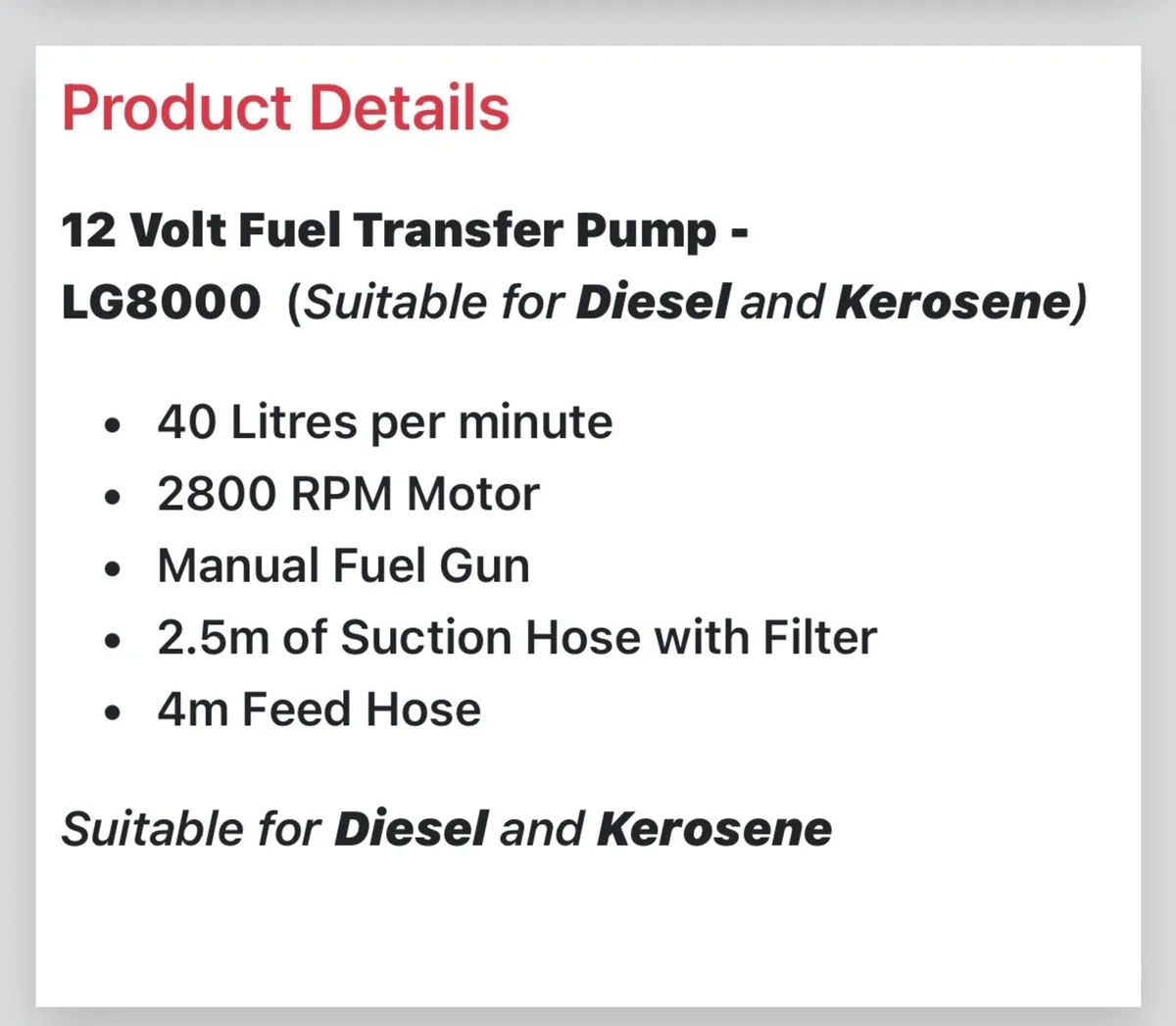 12volt Fuel Transfer pump .  Diesel/ kerosene - Image 2