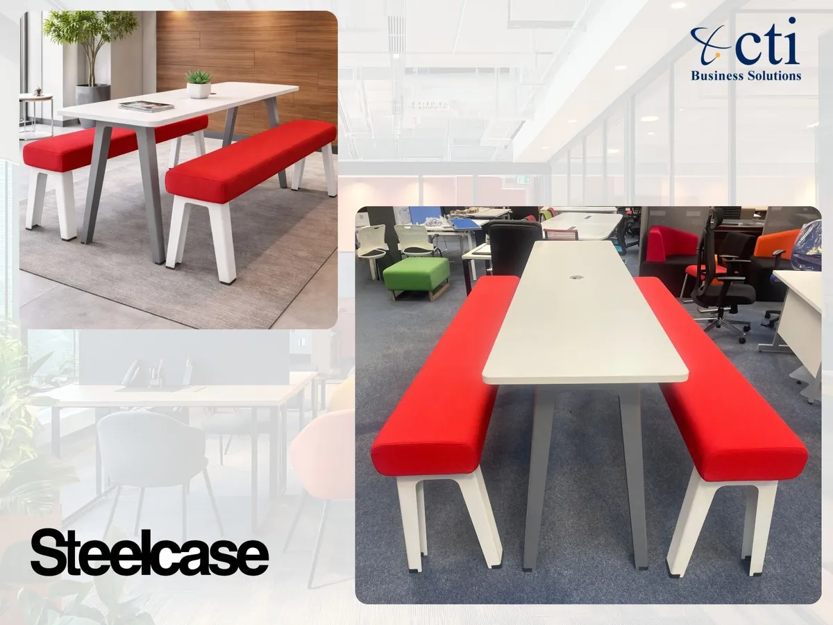 Steelcase High Table & 2 Benches - Grade A - Image 1