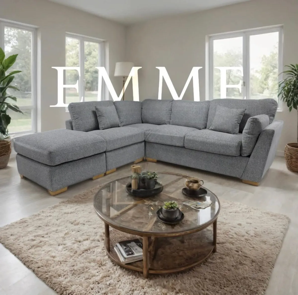 Emme Grey & Beige Fabric Sofa Set - Image 1