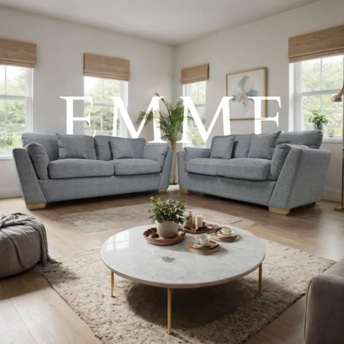Emme Grey & Beige Fabric Sofa Set - Image 3