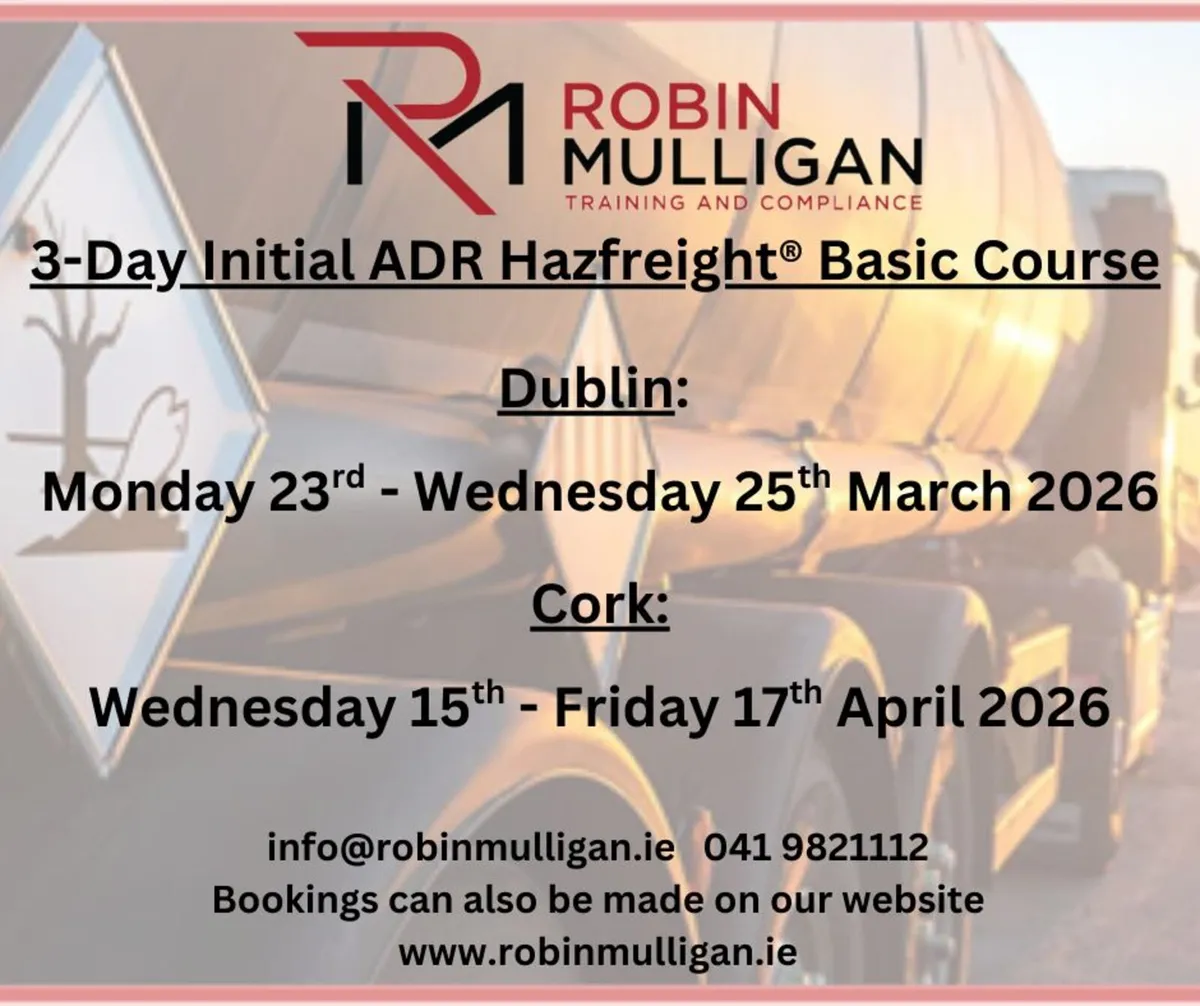 Initial ADR Hazfreight® Course Dublin & Cork