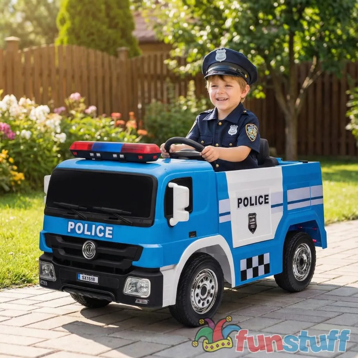 Police Engine 12V Electric Ride On Truck (Blue) - Image 1