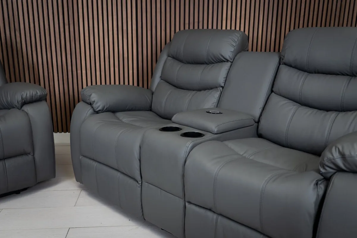 Dark Grey 3+2 Roma Wireless Charging Recliner Sofa - Image 3
