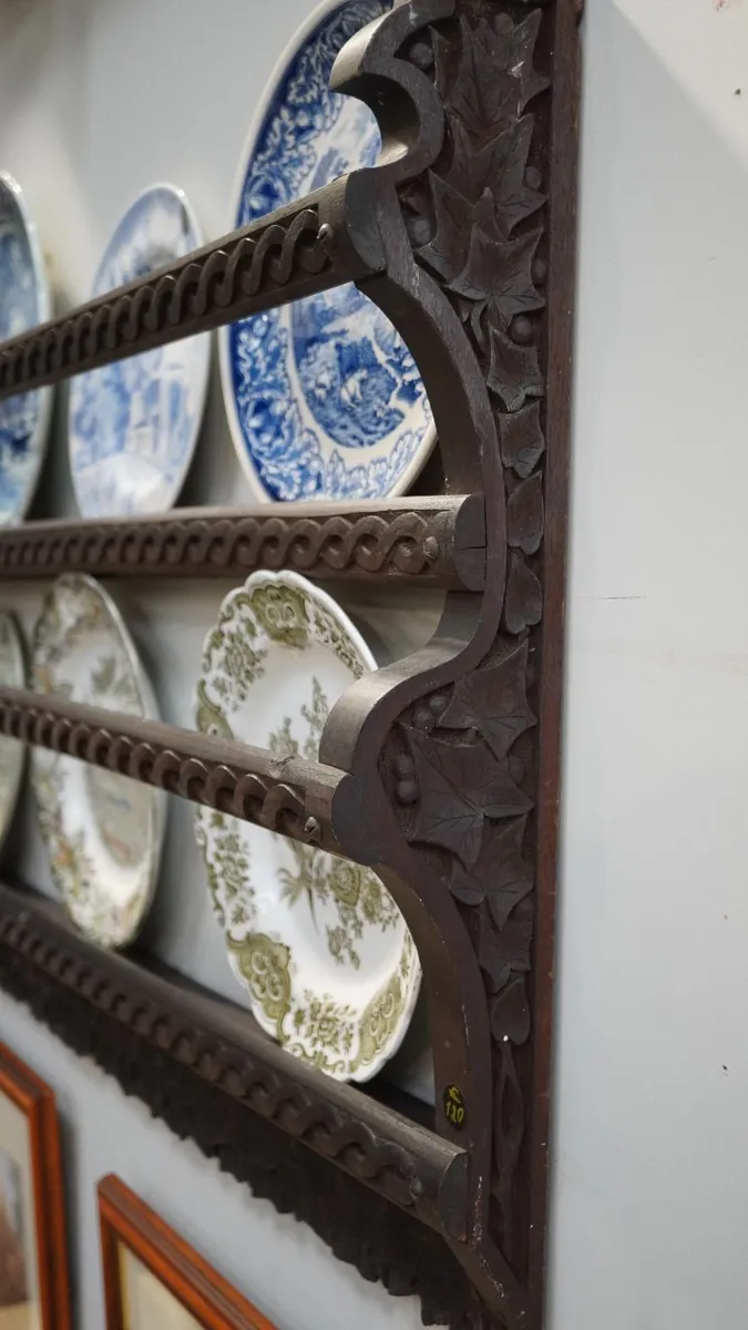Antique Hand-carved Wooden Plate Rack - Image 2