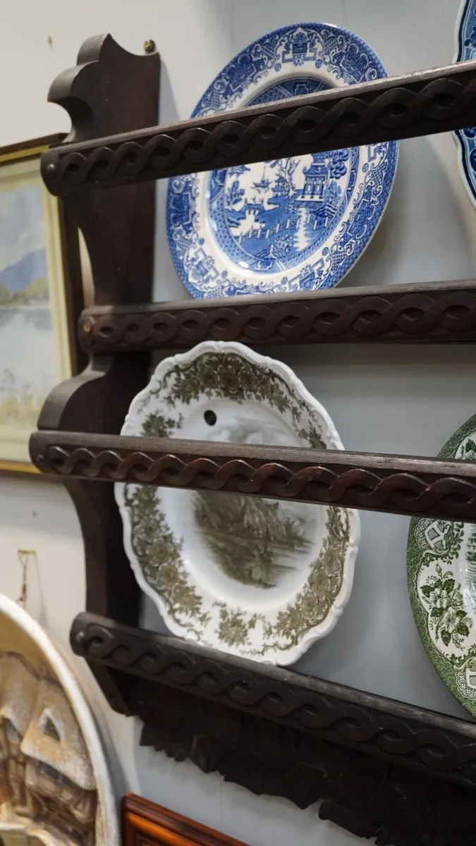Antique Hand-carved Wooden Plate Rack - Image 4