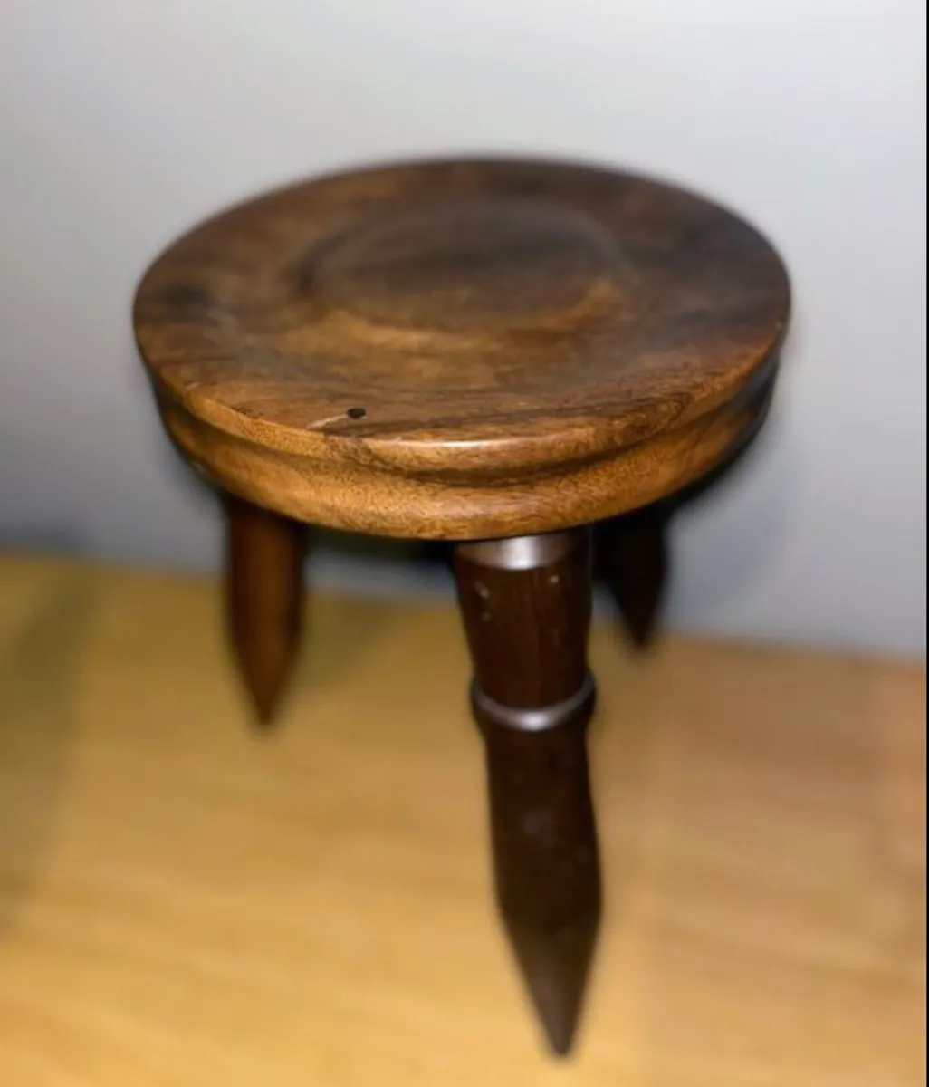 Three legged petite Hardwood Stool - Image 2