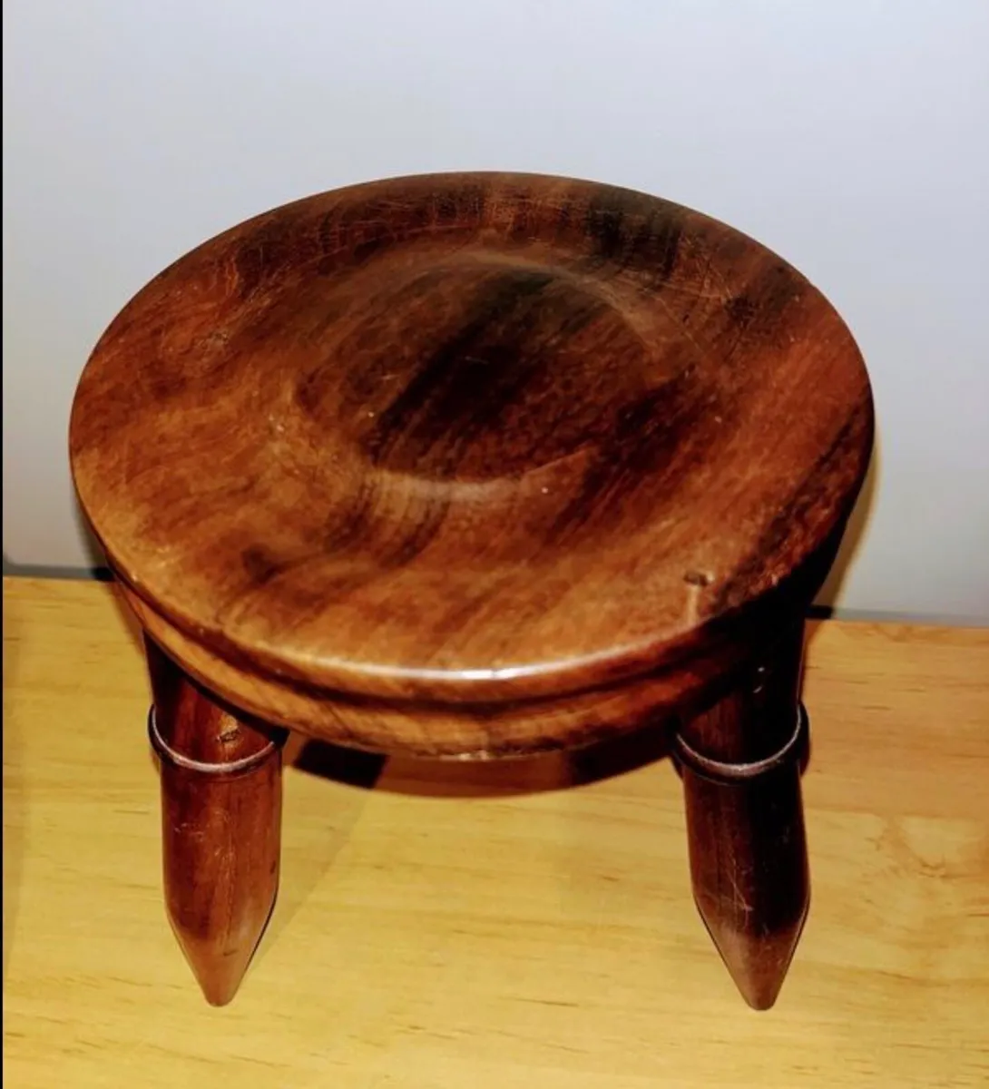 Three legged petite Hardwood Stool - Image 4