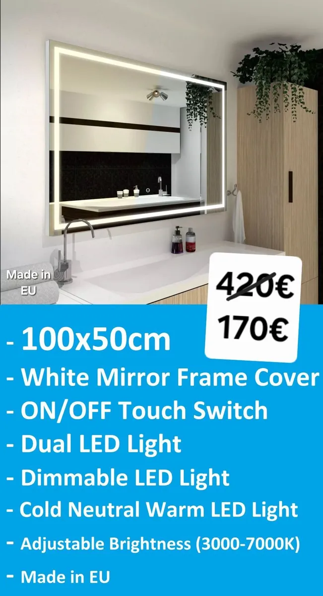 LED Bathroom Mirror White Solid Frame Dual LED