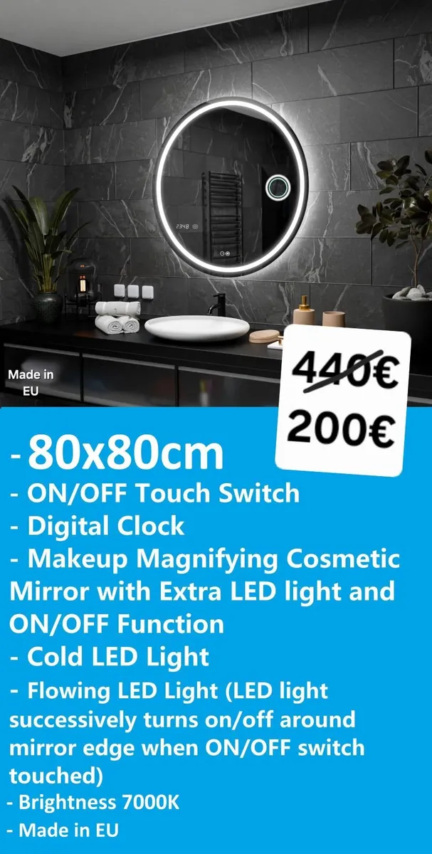 LED Bathroom Mirror Makeup Digital Clock Touch