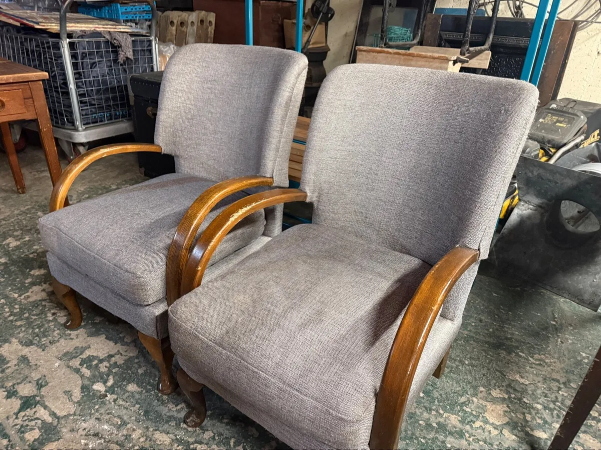 Pair of reclaimed re upholstered 1920's chairs - Image 3