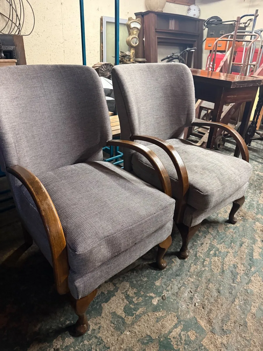 Pair of reclaimed re upholstered 1920's chairs - Image 2