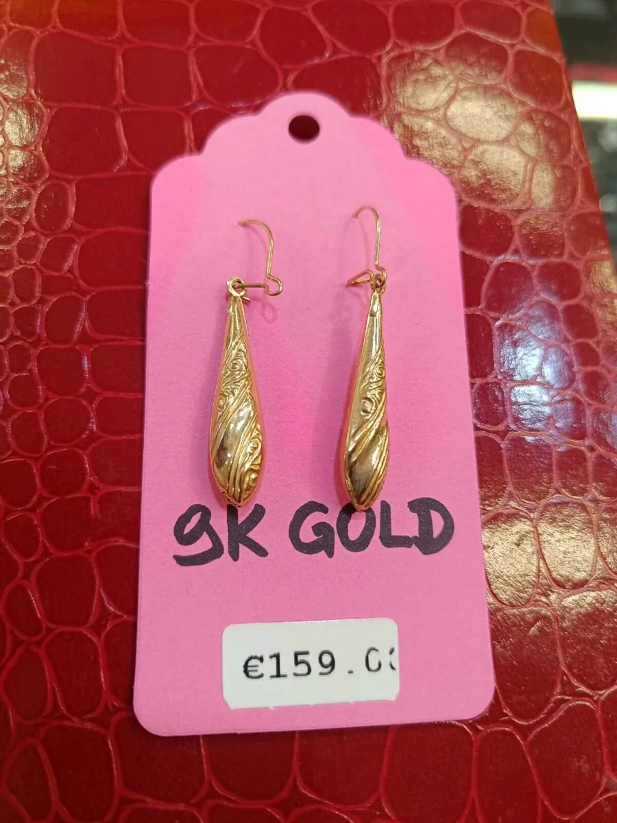 Vintage 9k Gold Dangle Drop Earrings - Image 4
