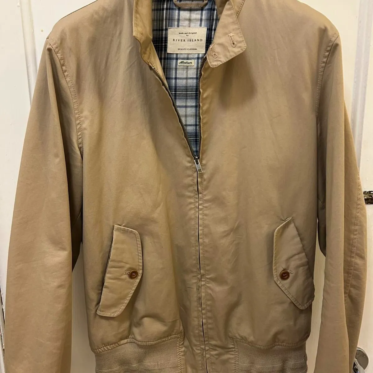 Men’s River Island Beige Harrington jacket M - Image 1