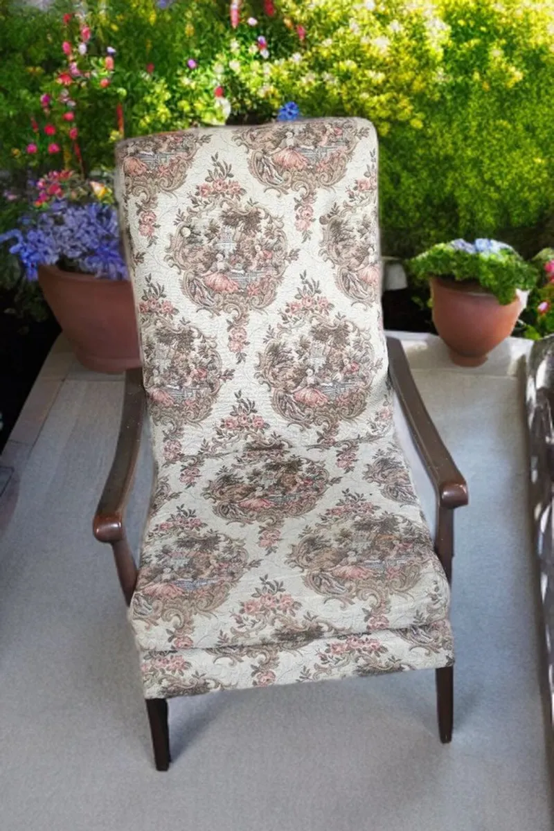 4 Vintage High-Back Tapestry Floral Fireside Chair - Image 2