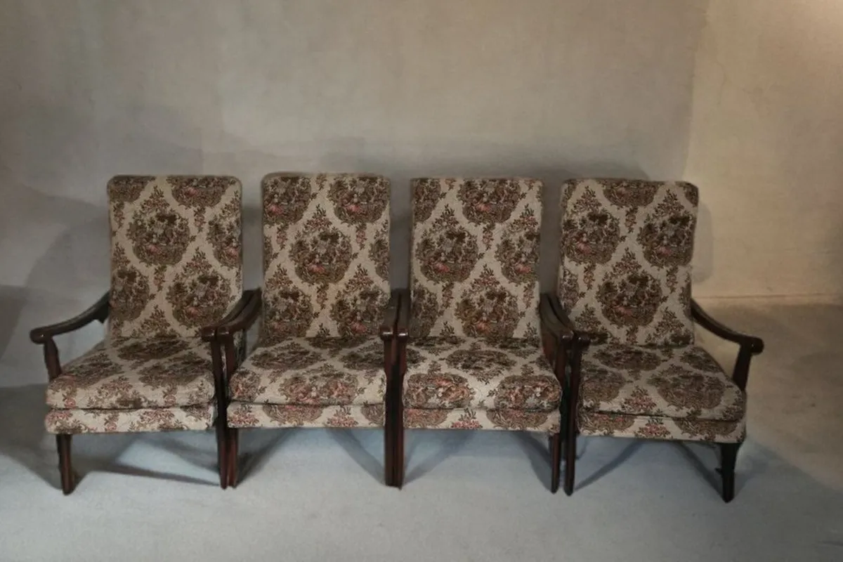4 Vintage High-Back Tapestry Floral Fireside Chair - Image 3