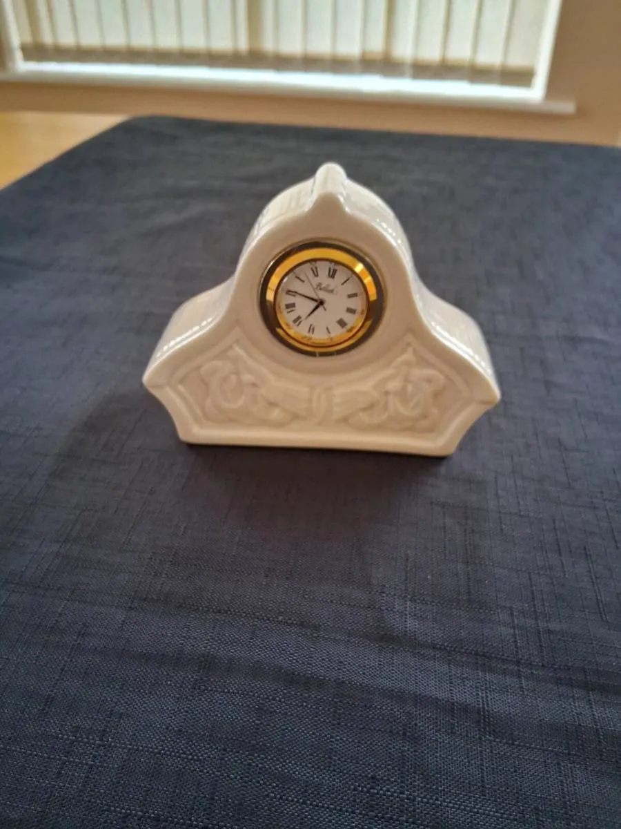Small Belleek China Mantel Clock - Image 1