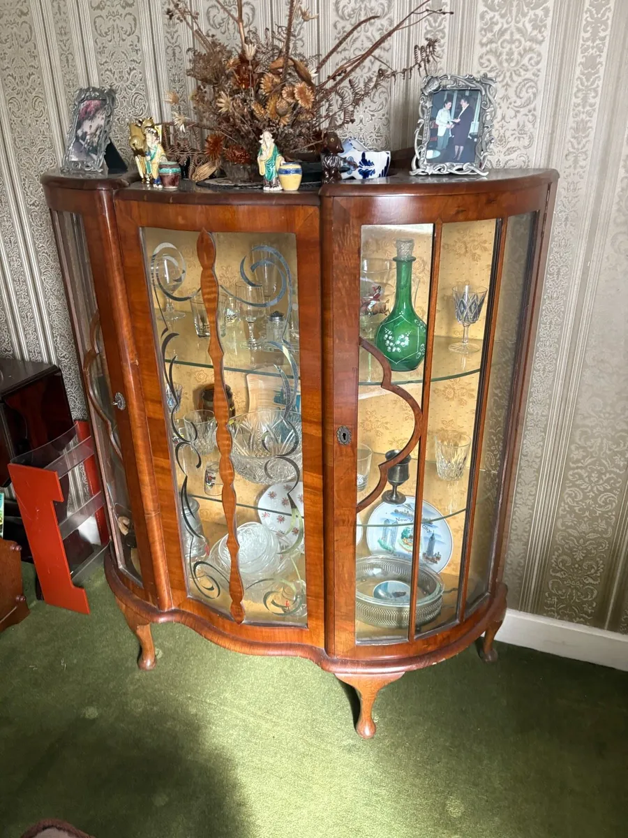Antique hardwood glass cabinet. - Image 1