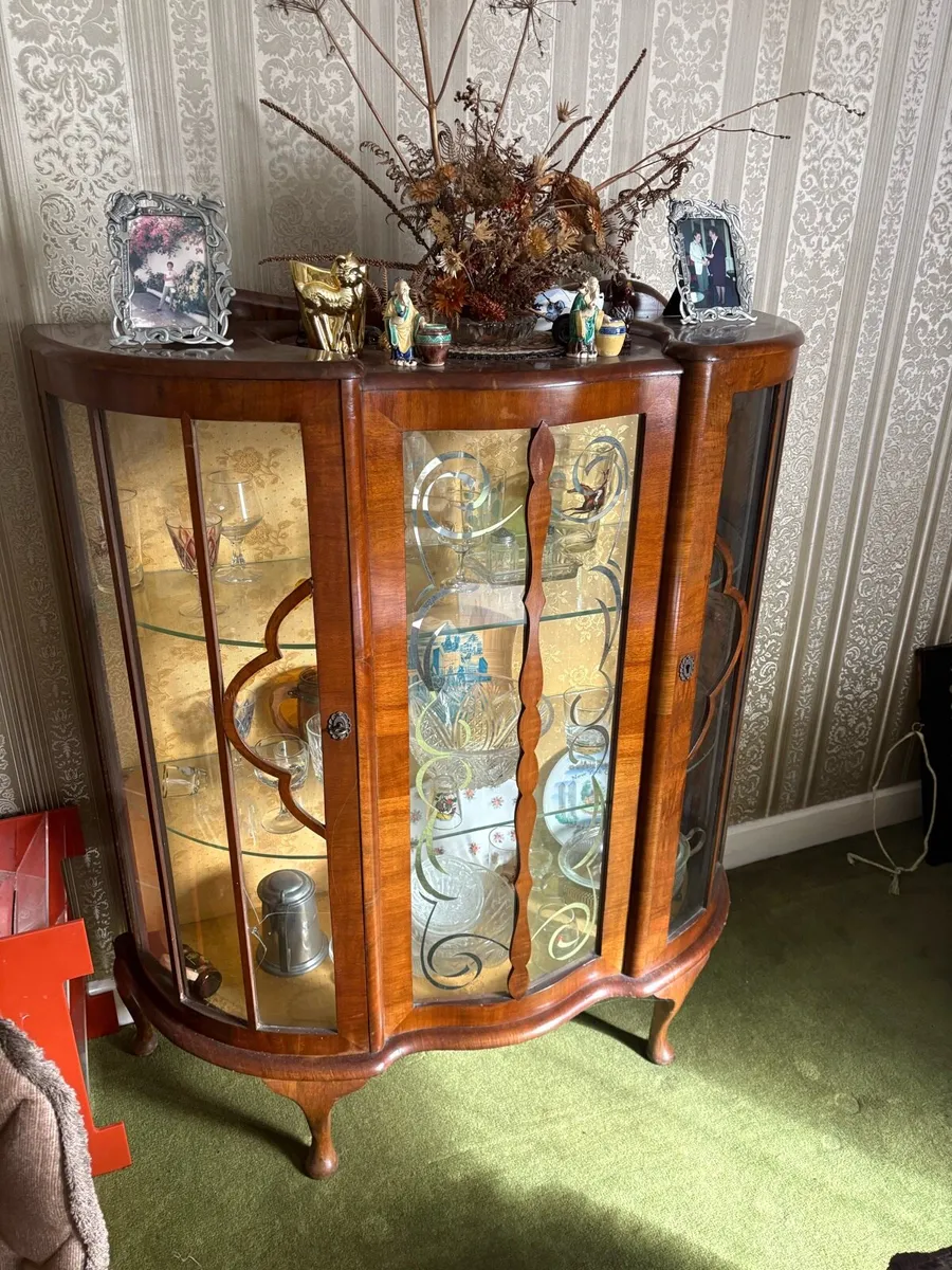Antique hardwood glass cabinet. - Image 2