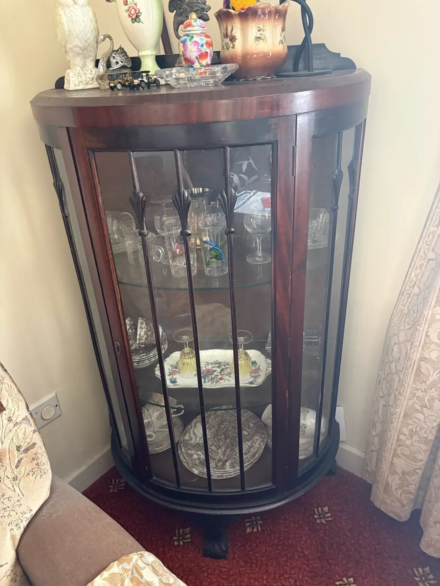 Antique glass hardwood cabinet - Image 1