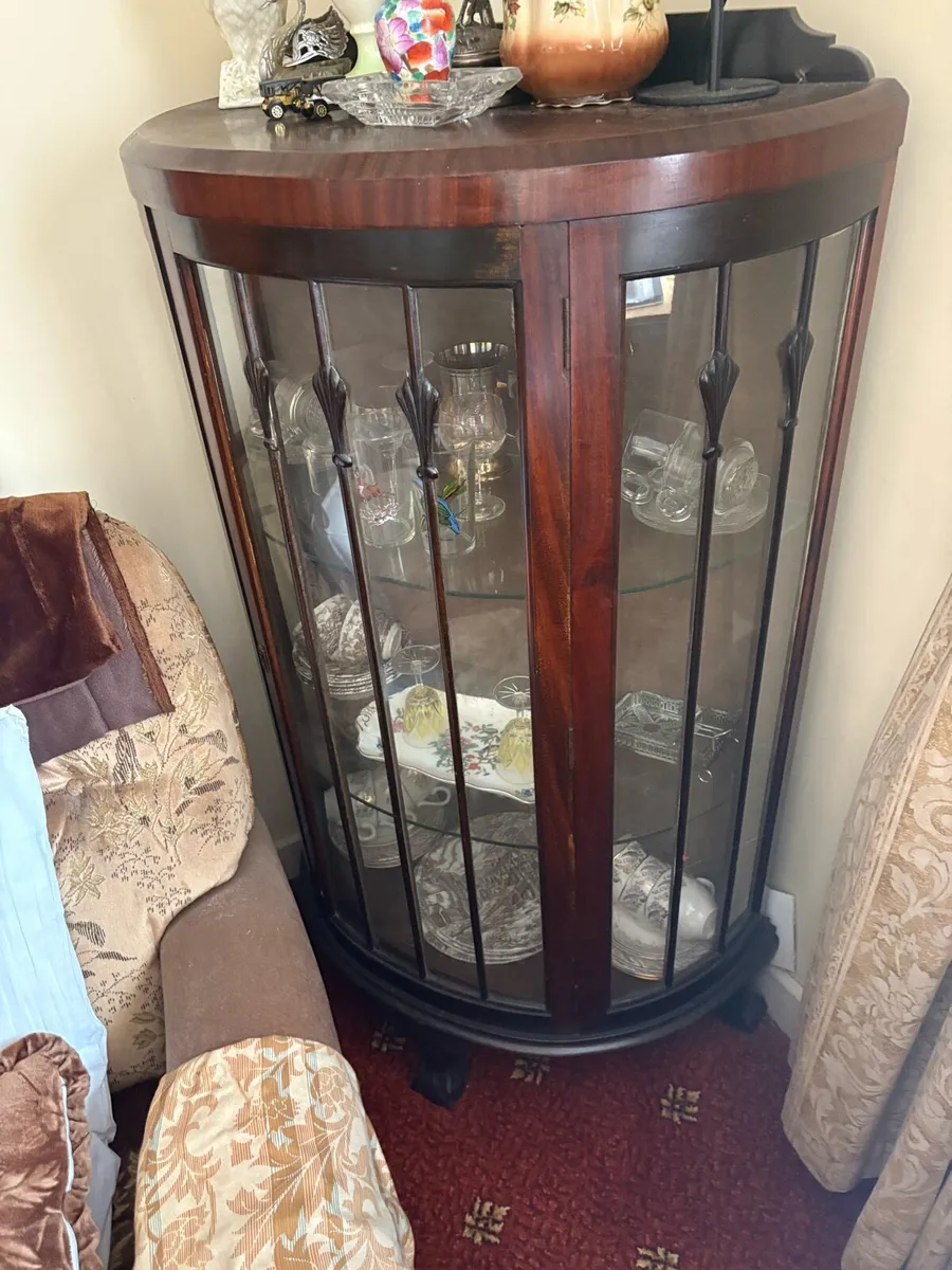 Antique glass hardwood cabinet - Image 2