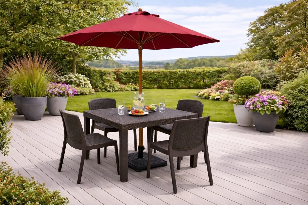 🌿 CedarRattan Home Garden Table & Armchairs Set - Image 1