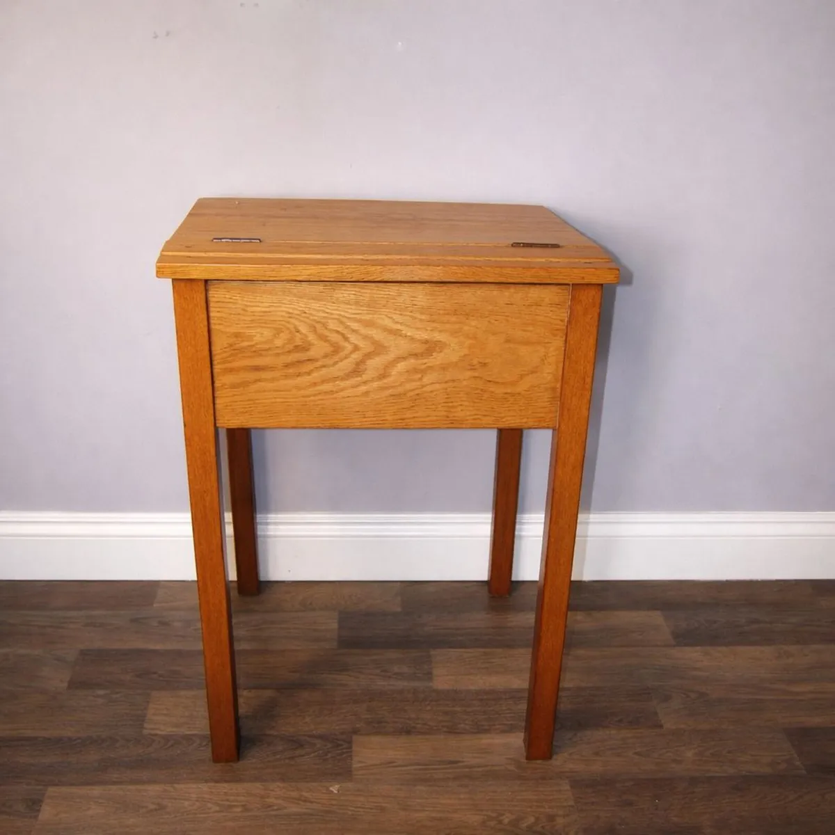 Vintage Wooden School Desk with Storage Solid Wood - Image 2