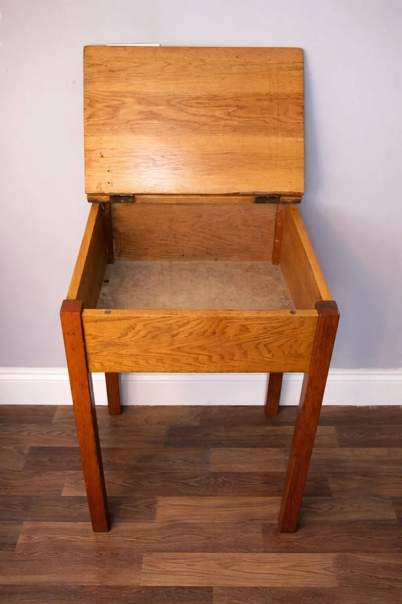 Vintage Wooden School Desk with Storage Solid Wood - Image 4